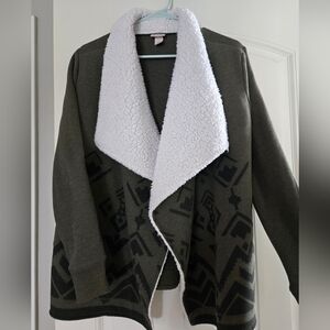 Green Fleece and Sherpa Swing Cardigan